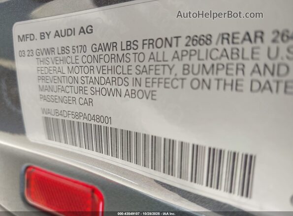 WAUB4DF58PA048001 2023 AUDI S5 Gray Vista del compartimento del motor
