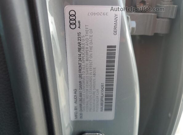 WAUBEGFF6LA104261 2020 AUDI OTHER Gray VIN կոդի պիտակի տեսք