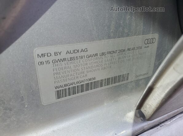 WAUBGAFL6GA010836 2016 AUDI S4 Silver Vista del compartimento del motor