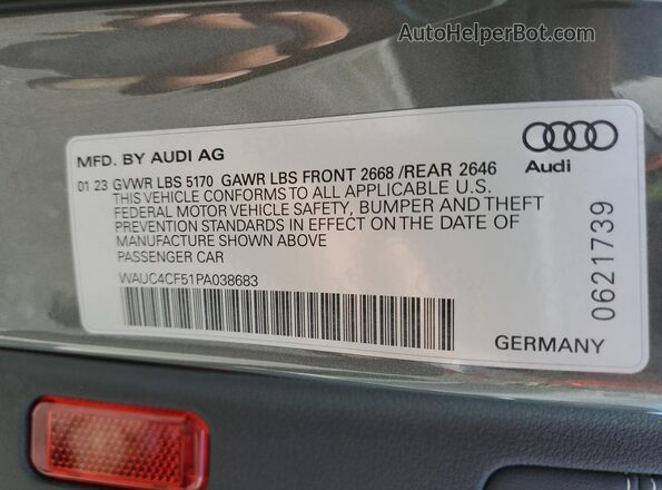 WAUC4CF51PA038683 2023 AUDI S5 Gray Vista de la etiqueta del VIN