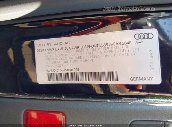 WAUC4CF55MA004029 2021 AUDI S5 Черный Вид подкапотного пространства