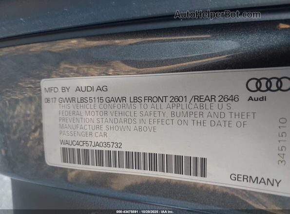 WAUC4CF57JA035732 2018 AUDI S5 Gray Widok komory silnika