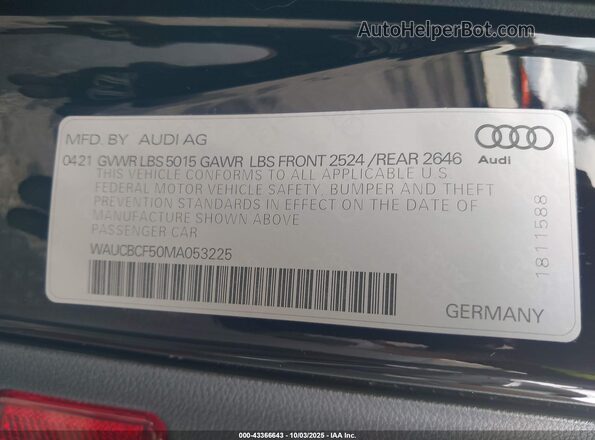 WAUCBCF50MA053225 2021 AUDI OTHER Black Vista del compartimento del motor