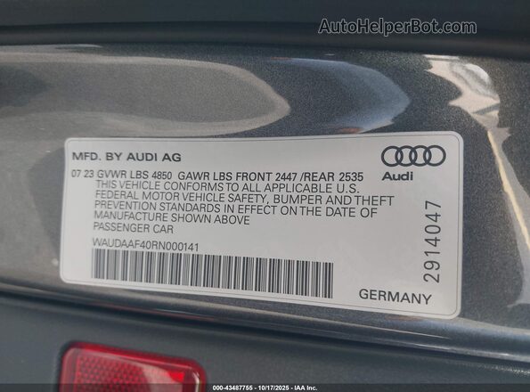 WAUDAAF40RN000141 2024 AUDI OTHER Серый Вид подкапотного пространства