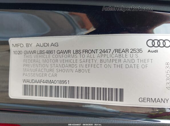 WAUDAAF44MA018951 2021 AUDI OTHER Black Engine compartment view