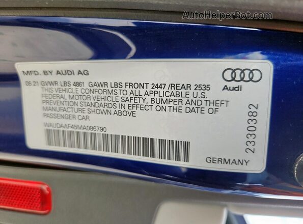 WAUDAAF45MA086790 2021 AUDI OTHER Blue Շարժիչի բաժամունքի տեսք