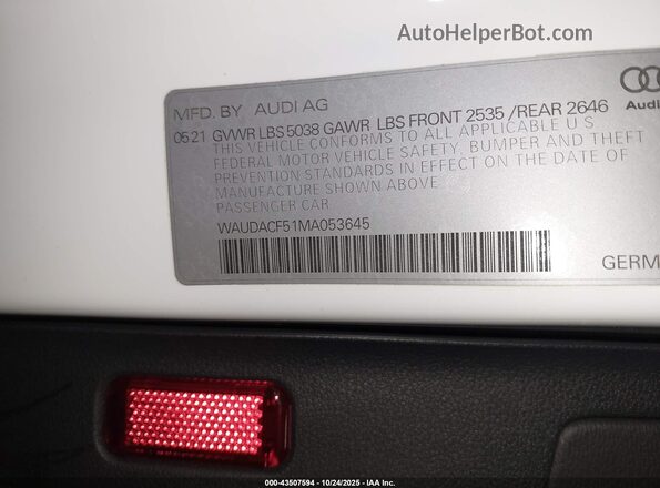 WAUDACF51MA053645 2021 AUDI OTHER White 