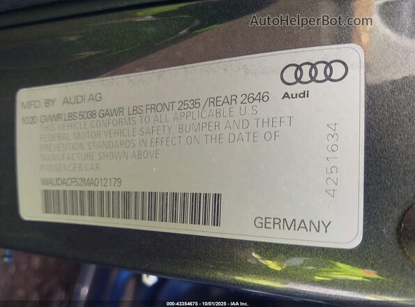 WAUDACF52MA012179 2021 AUDI OTHER Синий Вид подкапотного пространства
