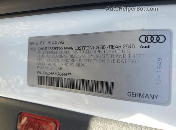 WAUDACF55MA044477 2021 AUDI OTHER White Vista del compartimento del motor