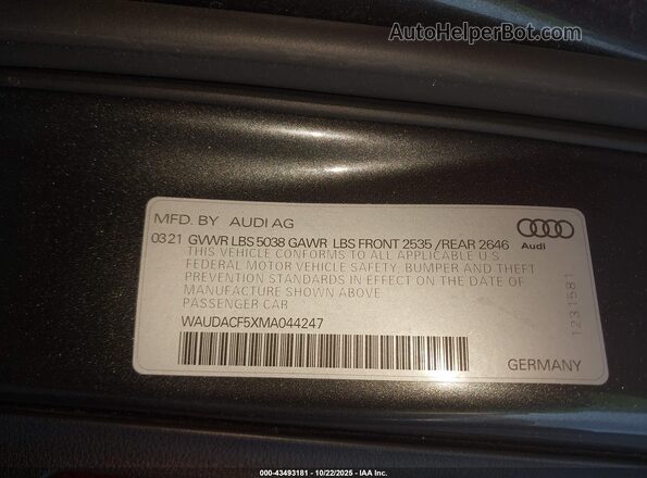 WAUDACF5XMA044247 2021 AUDI OTHER Gray Engine compartment view