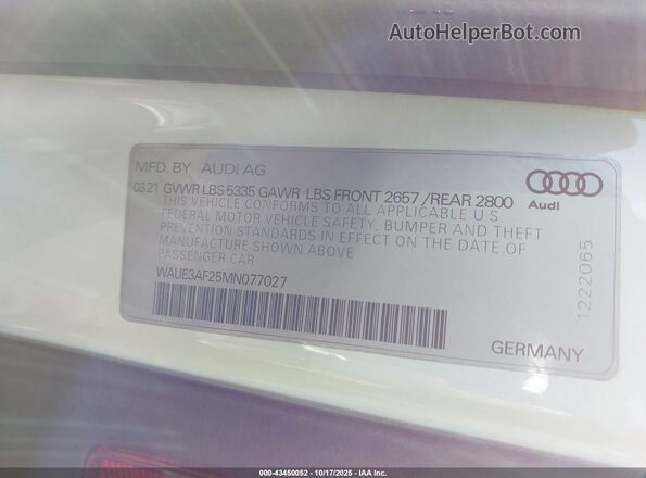WAUE3AF25MN077027 2021 AUDI OTHER White Вид підкапотного простору