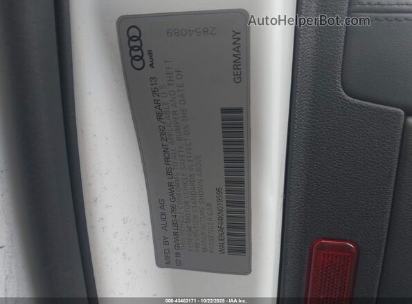 WAUENAF44KN019595 2019 AUDI OTHER White Вид підкапотного простору