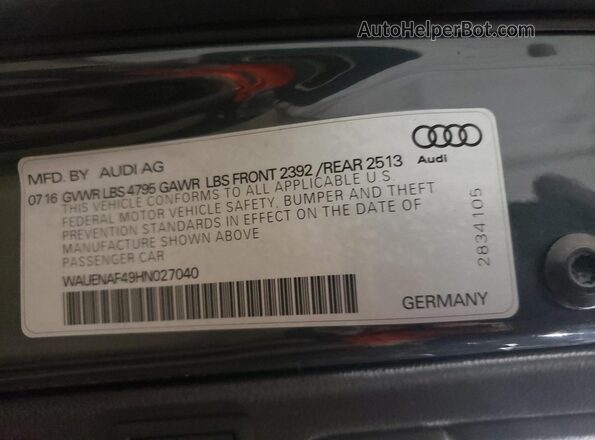 WAUENAF49HN027040 2017 AUDI OTHER Угольный Вид подкапотного пространства