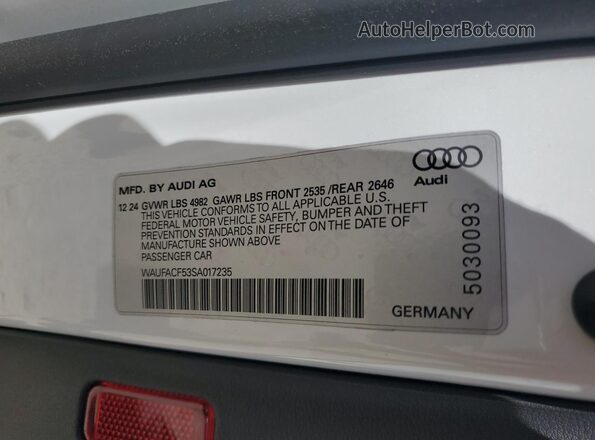 WAUFACF53SA017235 2025 AUDI OTHER White Շարժիչի բաժամունքի տեսք