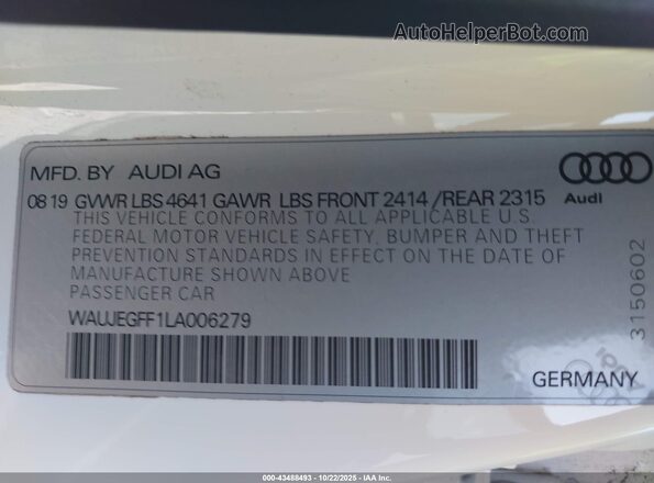 WAUJEGFF1LA006279 2020 AUDI OTHER White Շարժիչի բաժամունքի տեսք