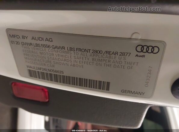 WAUL2AF26LN058625 2020 AUDI OTHER Белый Вид подкапотного пространства