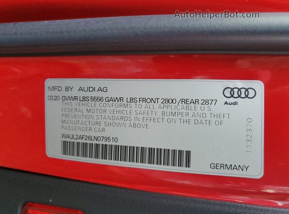 WAUL2AF26LN079510 2020 AUDI OTHER Red VIN կոդի պիտակի տեսք