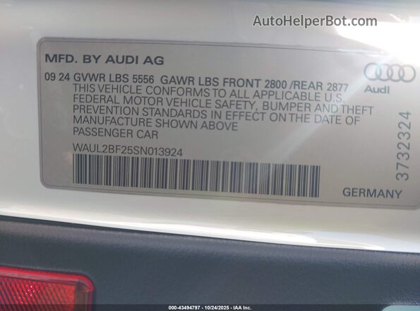 WAUL2BF25SN013924 2025 AUDI OTHER White Widok komory silnika