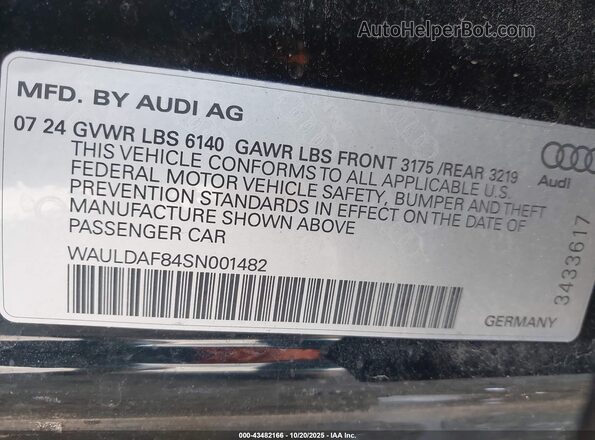 WAULDAF84SN001482 2025 AUDI OTHER Black Вид підкапотного простору