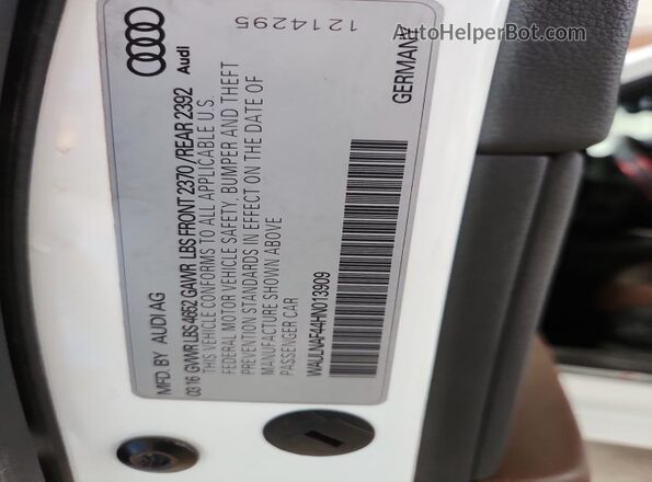 WAULNAF44HN013909 2017 AUDI OTHER White Вид підкапотного простору
