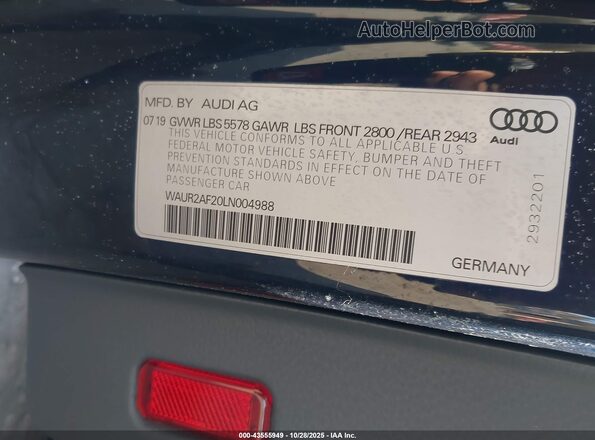 WAUR2AF20LN004988 2020 AUDI OTHER Blue Շարժիչի բաժամունքի տեսք