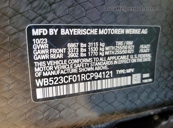 WB523CF01RCP94121 2024 BMW IX White VIN კოდის სტიკერის ხედი
