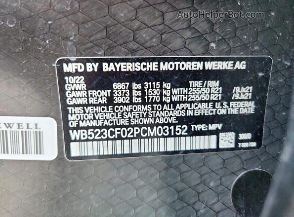 WB523CF02PCM03152 2023 BMW IX White VIN կոդի պիտակի տեսք
