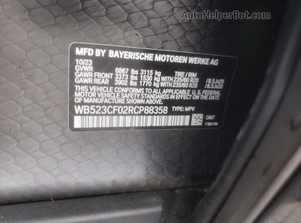 WB523CF02RCP88358 2024 BMW IX Gray VIN კოდის სტიკერის ხედი