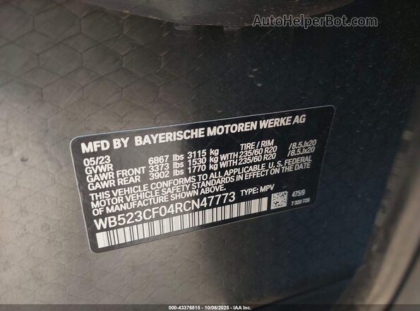 WB523CF04RCN47773 2024 BMW IX Black VIN sticker view