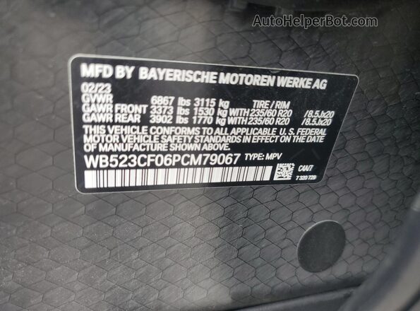 WB523CF06PCM79067 2023 BMW IX Gray Vista de la etiqueta del VIN