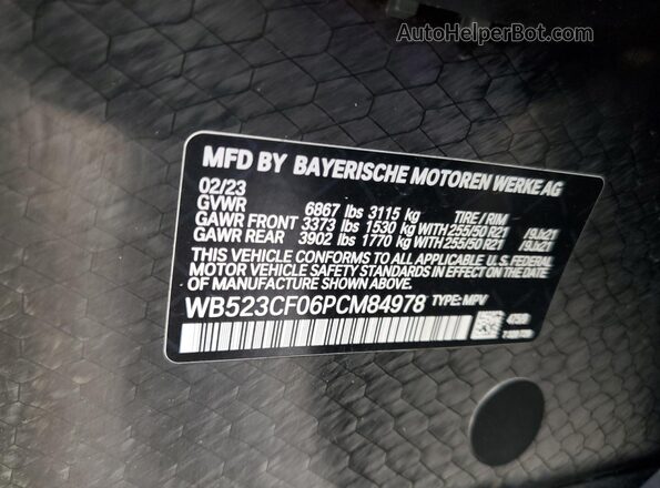 WB523CF06PCM84978 2023 BMW IX Black Vista de la etiqueta del VIN