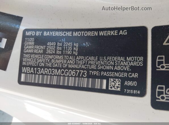 WBA13AR03MCG06773 2021 BMW M4 Белый Вид подкапотного пространства