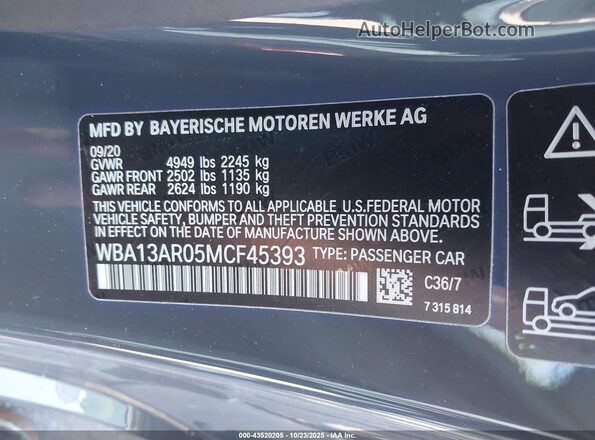 WBA13AR05MCF45393 2021 BMW M4 Gray 