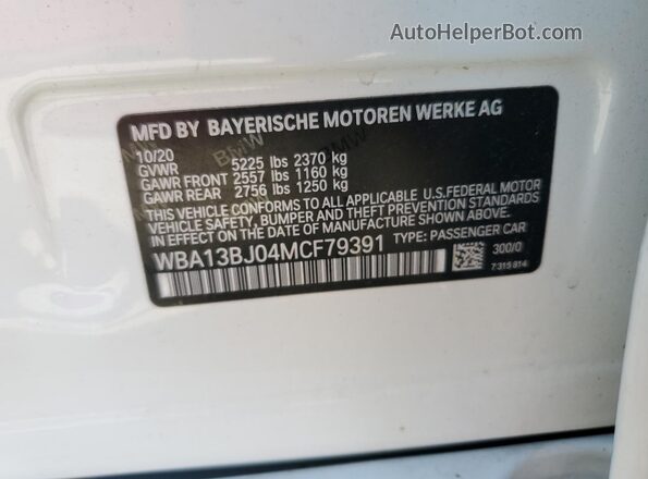 WBA13BJ04MCF79391 2021 BMW 5 SERIES White Vista del compartimento del motor