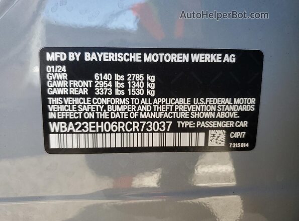 WBA23EH06RCR73037 2024 BMW 7 SERIES Gray 