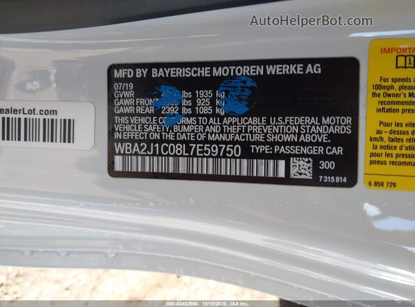 WBA2J1C08L7E59750 2020 BMW 2 SERIES White Вид підкапотного простору