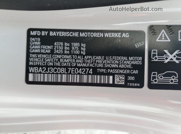 WBA2J3C08L7E04274 2020 BMW 2 SERIES White Engine compartment view