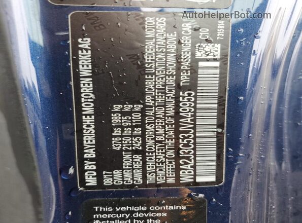 WBA2J3C53JVA49955 2018 BMW 2 SERIES Синий Вид подкапотного пространства