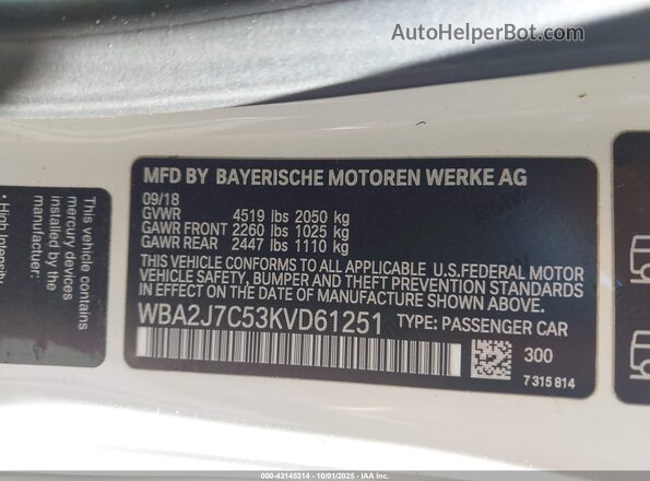 WBA2J7C53KVD61251 2019 BMW M2 Белый Вид подкапотного пространства