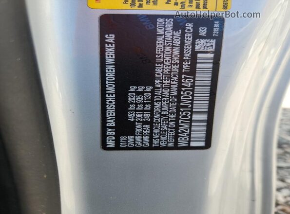 WBA2M7C51JVD51467 2018 BMW 2 SERIES Серебряный Вид подкапотного пространства