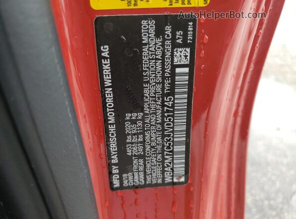 WBA2M7C53JVD51745 2018 BMW 2 SERIES Red Widok naklejki z numerem VIN