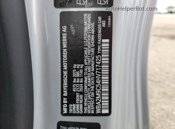 WBA2M9C54HV717425 2017 BMW 2 SERIES Silver VIN կոդի պիտակի տեսք