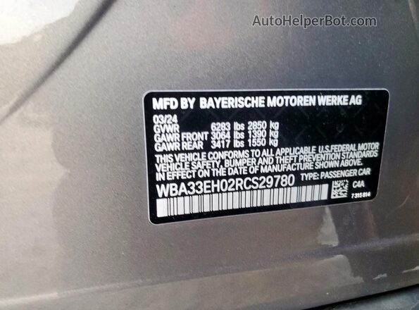 WBA33EH02RCS29780 2024 BMW 7 SERIES Серый 