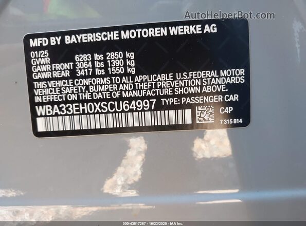 WBA33EH0XSCU64997 2025 BMW 7 SERIES Gray 