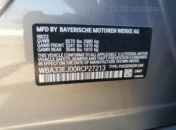WBA33EJ00RCP27213 2024 BMW 7 SERIES Серый Вид подкапотного пространства