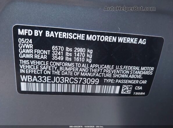 WBA33EJ03RCS73099 2024 BMW 7 SERIES Silver 