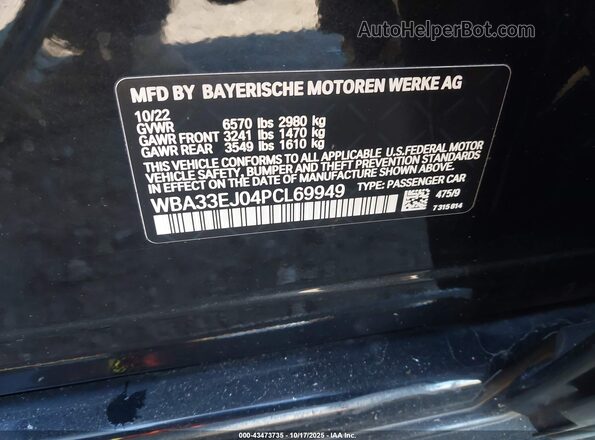 WBA33EJ04PCL69949 2023 BMW 7 SERIES Black Շարժիչի բաժամունքի տեսք