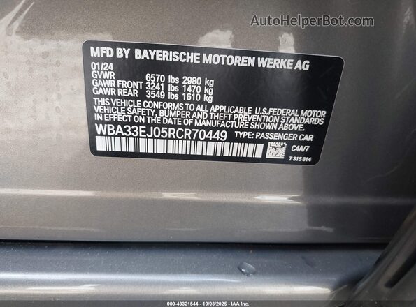 WBA33EJ05RCR70449 2024 BMW 7 SERIES Gray 