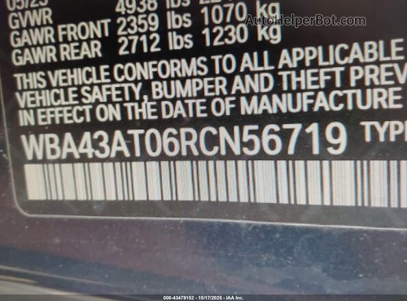 WBA43AT06RCN56719 2024 BMW 7 SERIES Синий 