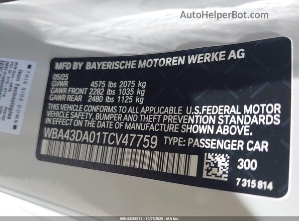 WBA43DA01TCV47759 2026 BMW 4 SERIES White Widok komory silnika